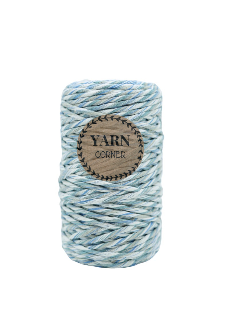 BLAU MELANGE Makramee Garn 4mm 100m Makrameegarn 3mm blau melange